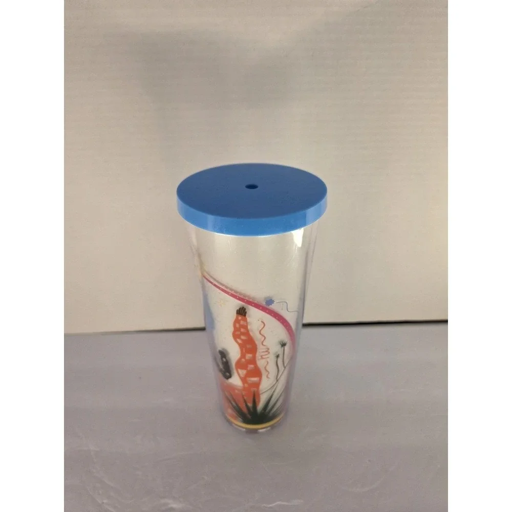 Starbucks x Manuel Swirls 16 oz Double Wall Tumbler Blue Lid Reusable Cup EUC